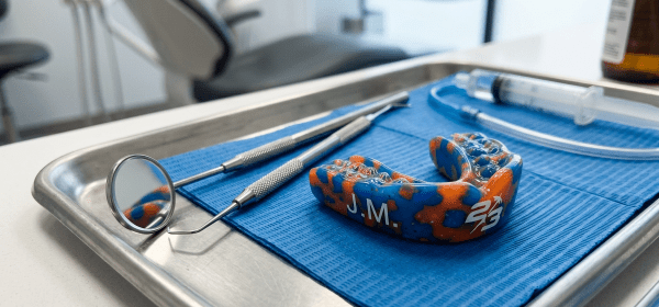 Custom dental mouthguard for sports injury prevention in a clinic.